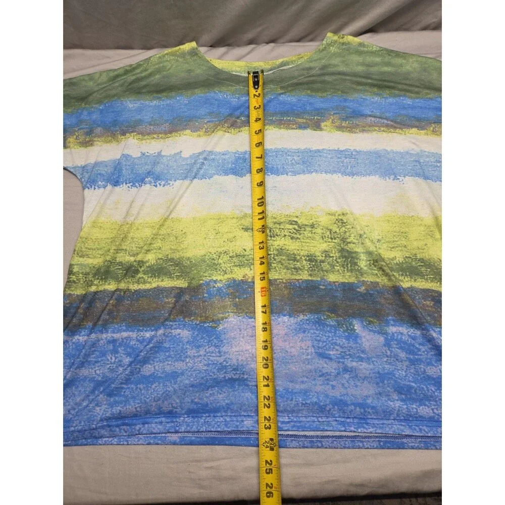 Mens Big & Tall 3XL Blue Green White Striped Crew Neck Short Sleeve T-Shirt